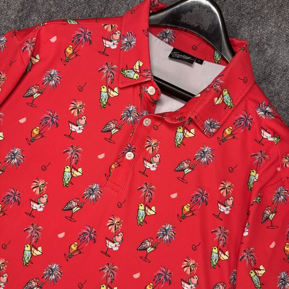 Sunday Swagger Polo Shirt Mens XL Red Cocktail Party Drink Cherry OP Performance